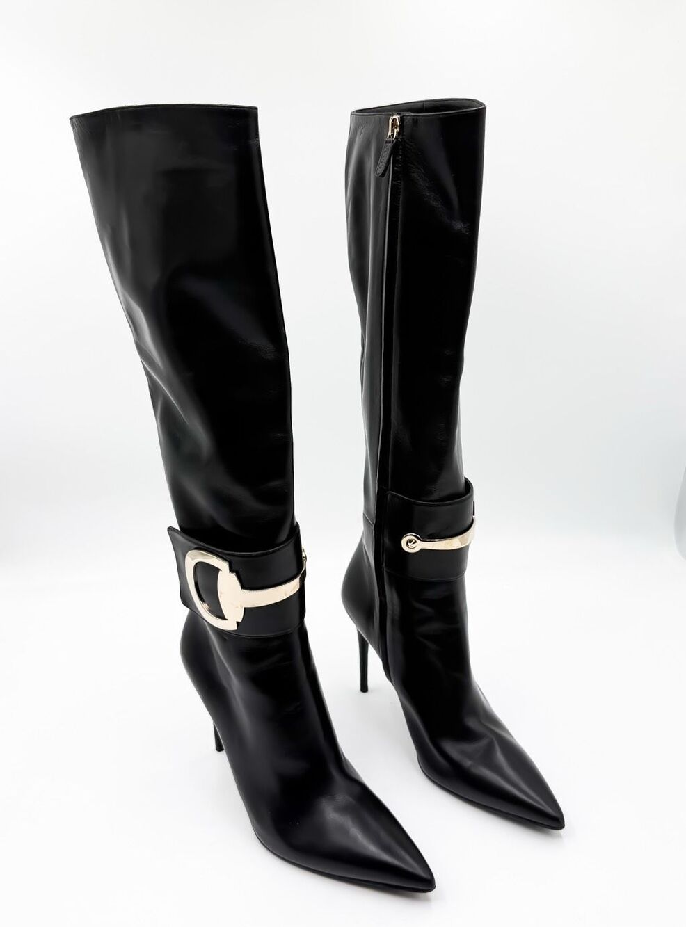 Gucci Horsebit Knee High Pointed Toe Heels Leather Boots EU 39.5 US 9.5